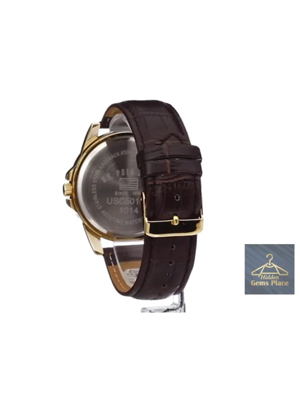 Men's Gold-Tone Analog Watch Faux-Leather Strap Quartz Movement